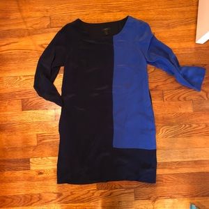 J Crew Silk Shift Dress Blue Colorblock